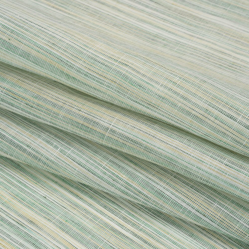 Medium Weight Linen Woven - Kelly and Olive Green Striations Folded Medium Weight Linen Woven - Kelly and Olive Green Striations Folded