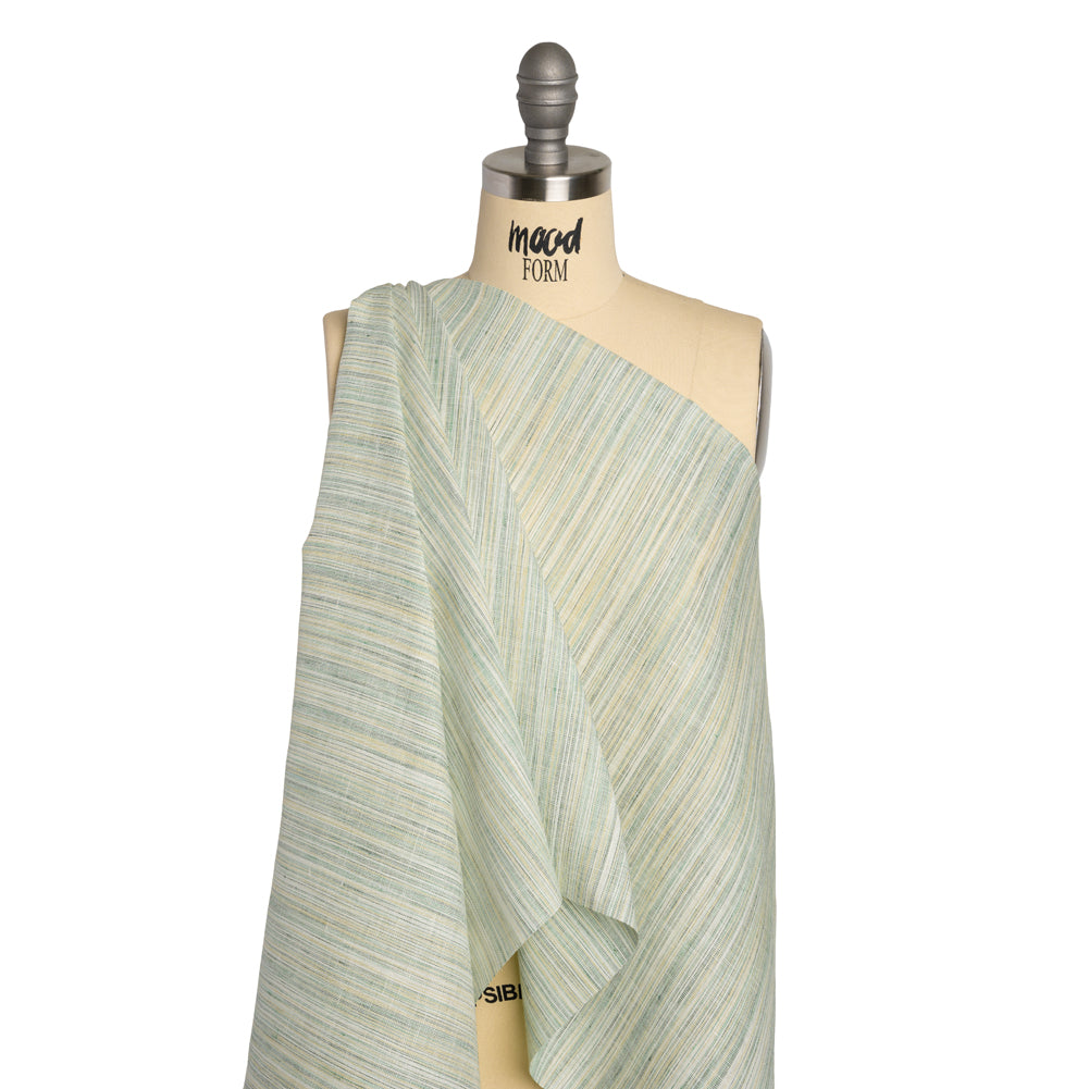Medium Weight Linen Woven - Kelly and Olive Green Striations Drape Medium Weight Linen Woven - Kelly and Olive Green Striations Drape