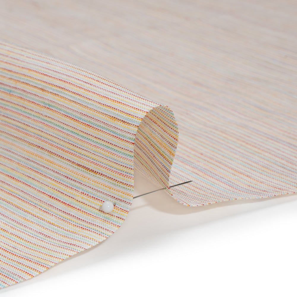 Medium Weight Linen Woven - White and Rainbow Striations Detail Medium Weight Linen Woven - White and Rainbow Striations Detail