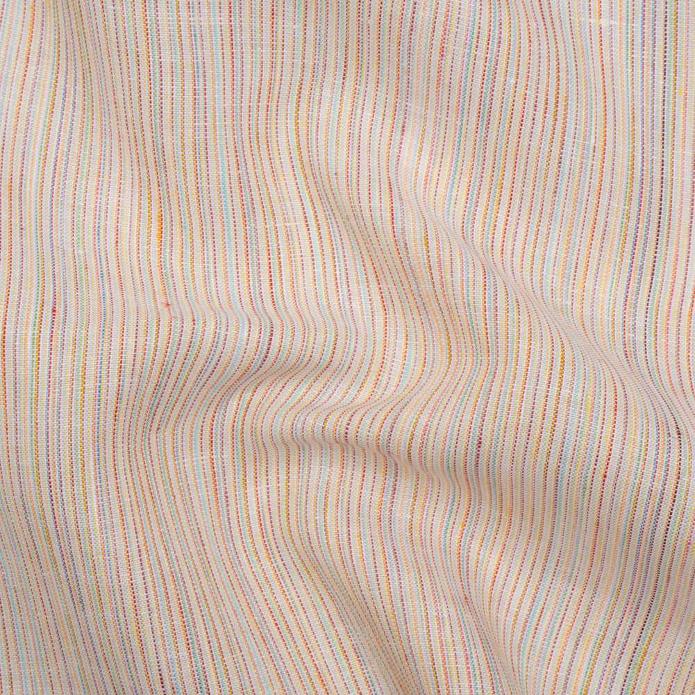 Medium Weight Linen Woven - White and Rainbow Striations Medium Weight Linen Woven - White and Rainbow Striations
