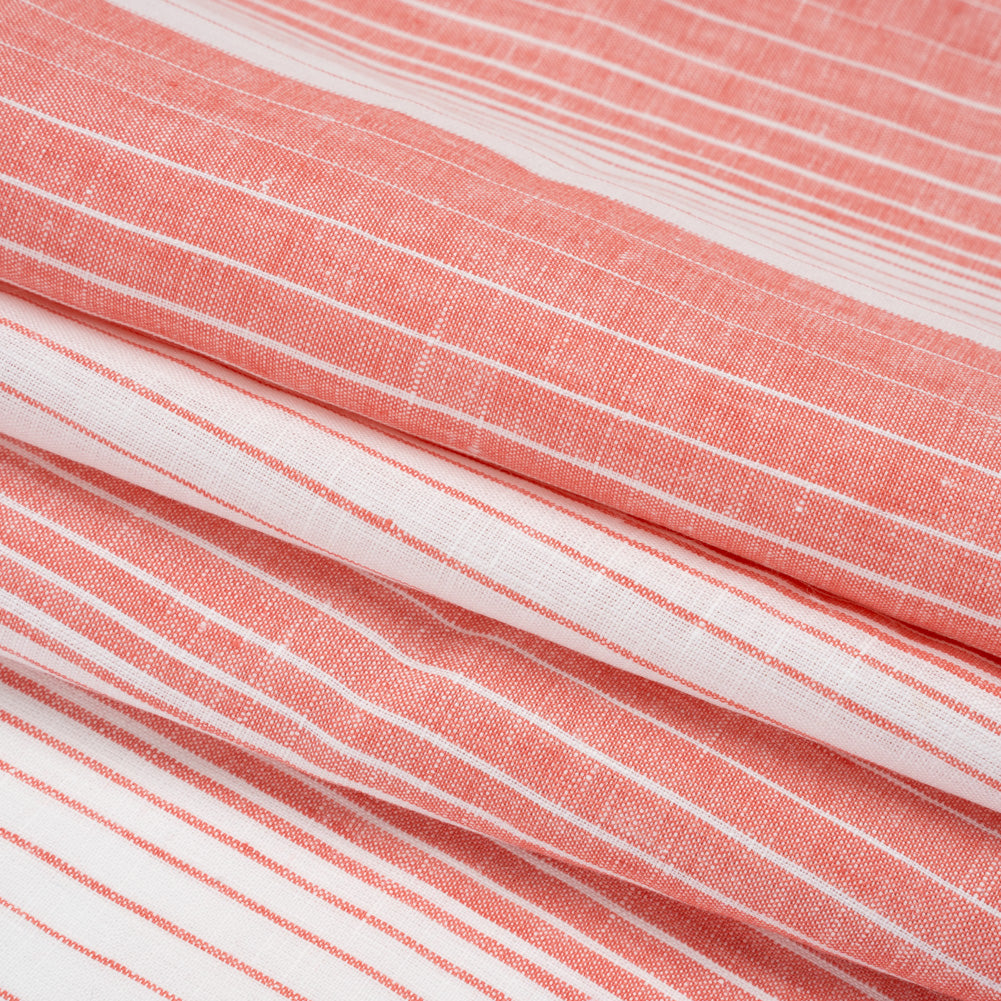 Medium Weight Linen Woven - Coral Pink and White Gradient Stripes Folded Medium Weight Linen Woven - Coral Pink and White Gradient Stripes Folded