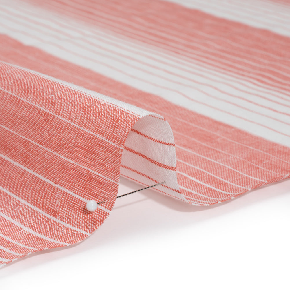 Medium Weight Linen Woven - Coral Pink and White Gradient Stripes Detail Medium Weight Linen Woven - Coral Pink and White Gradient Stripes Detail