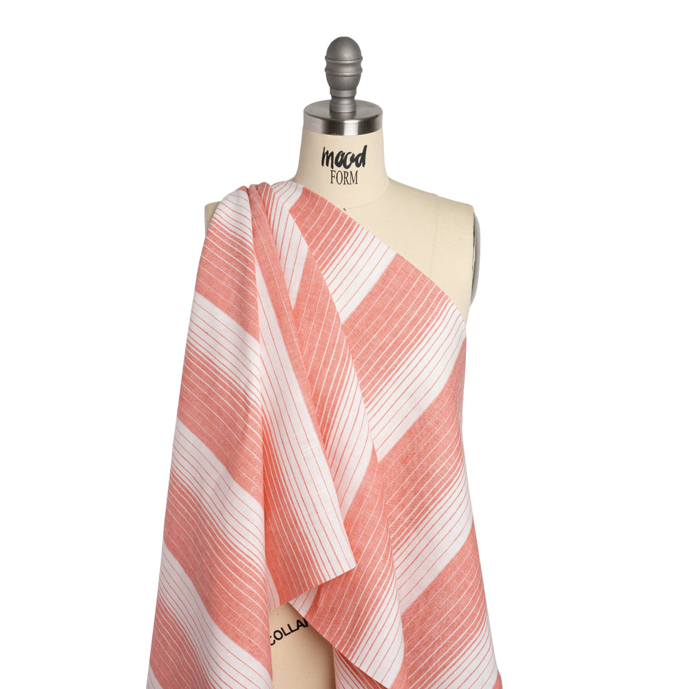 Medium Weight Linen Woven - Coral Pink and White Gradient Stripes Drape Medium Weight Linen Woven - Coral Pink and White Gradient Stripes Drape