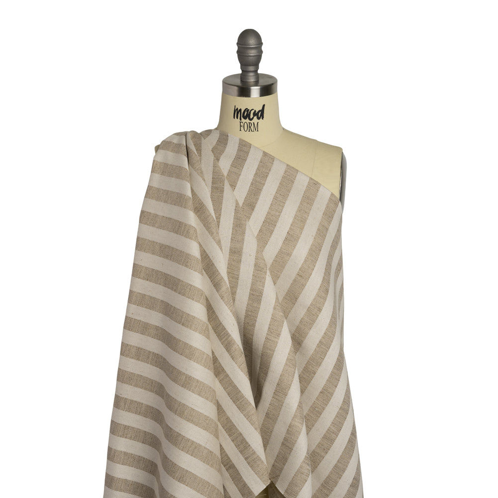 Heavy Linen Twill - Cream and Beige Awning Stripes Drape Heavy Linen Twill - Cream and Beige Awning Stripes Drape