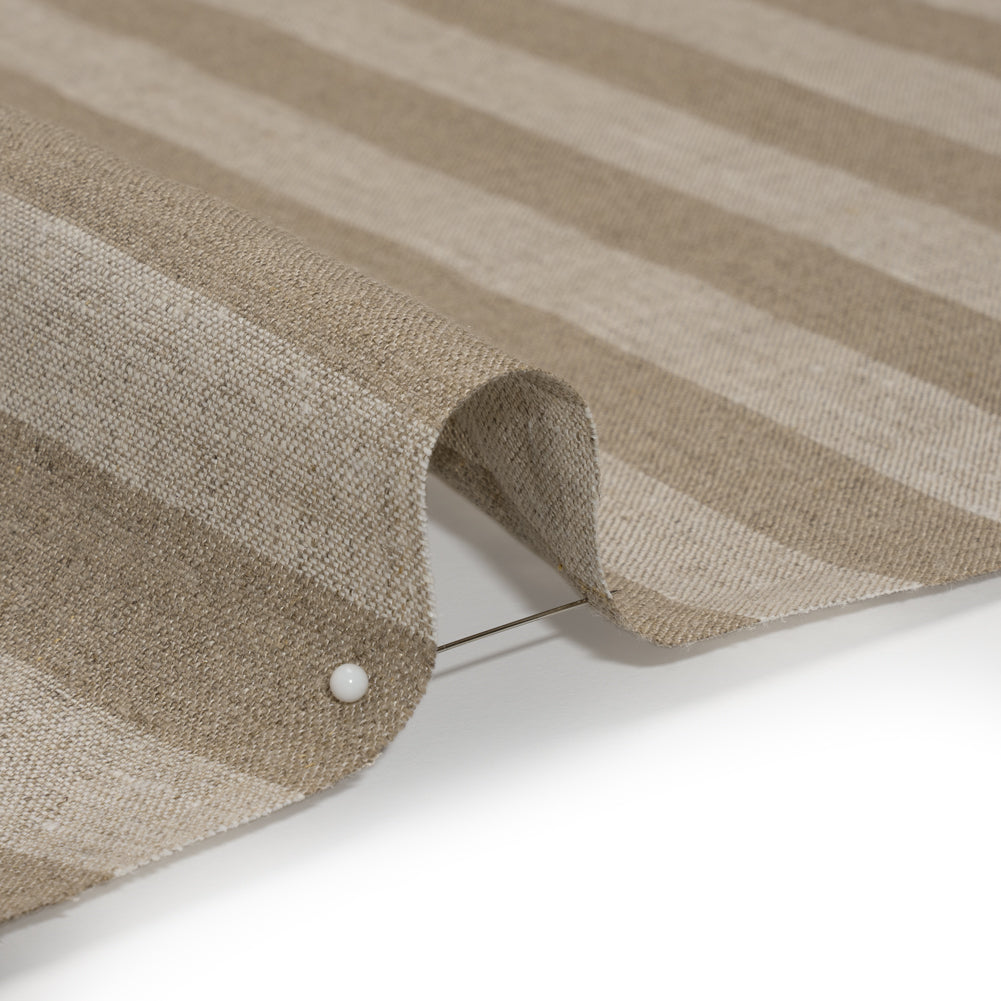 Medium Weight Linen Woven - White and Dark Beige Awning Stripes Detail Medium Weight Linen Woven - White and Dark Beige Awning Stripes Detail