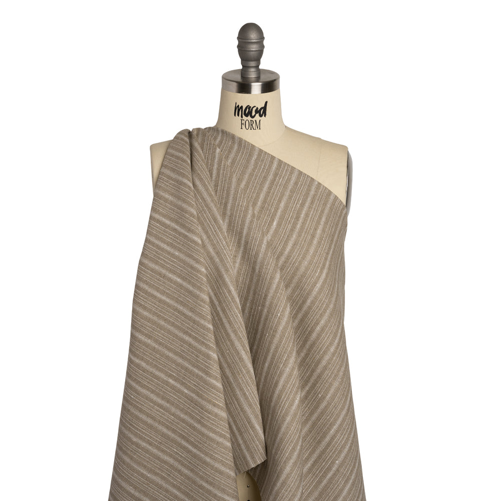 Medium Weight Linen Woven - Taupe and Cream Stripes Drape Medium Weight Linen Woven - Taupe and Cream Stripes Drape