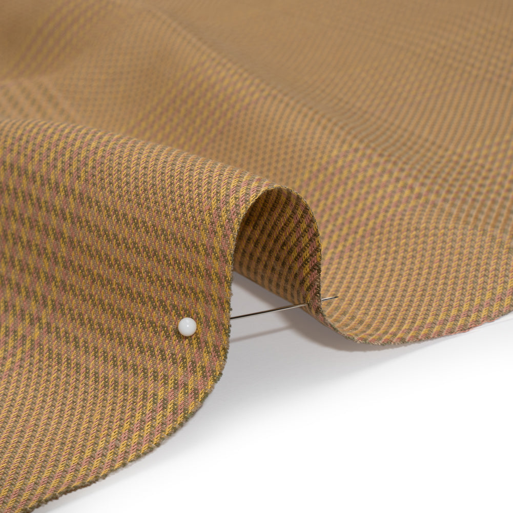 Linen Twill - Pink, Yellow and Olive Green Plaid Detail Linen Twill - Pink, Yellow and Olive Green Plaid Detail