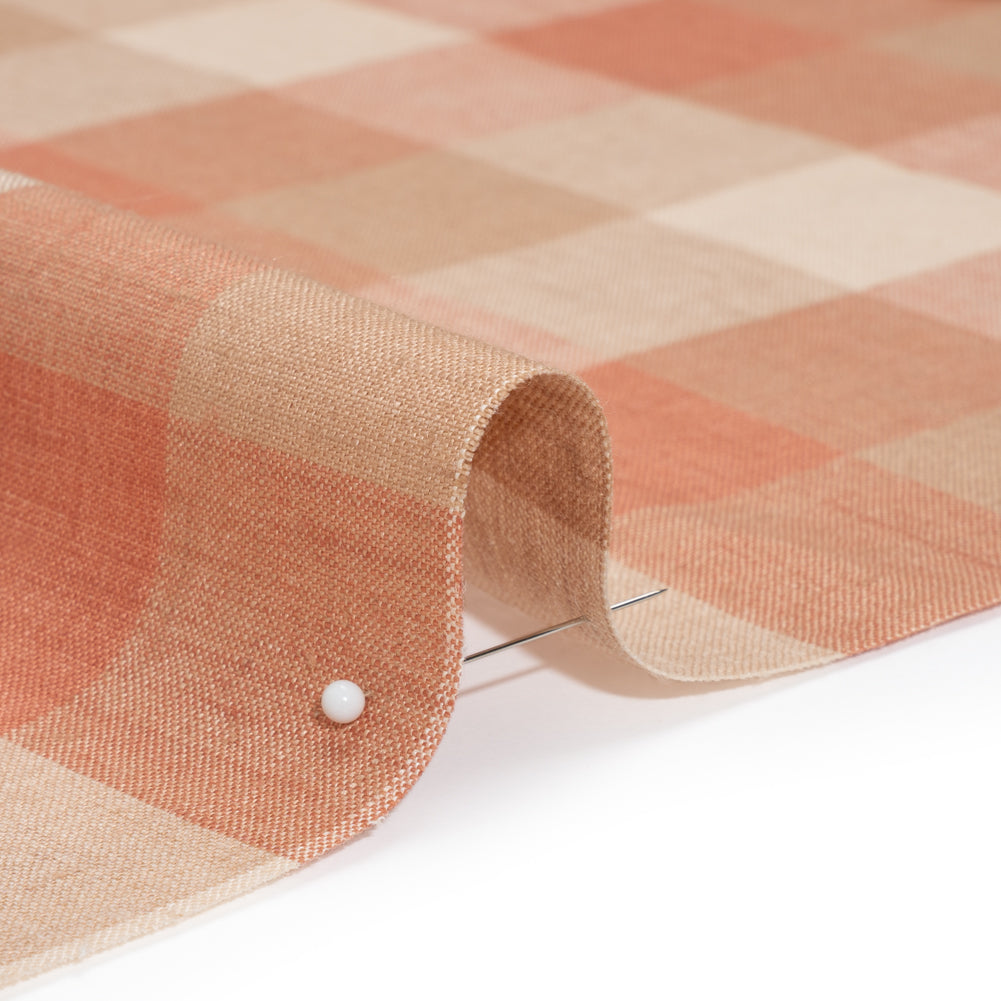 Medium Weight Linen Woven - Coral Pink, Beige and Cream Checkers Detail Medium Weight Linen Woven - Coral Pink, Beige and Cream Checkers Detail