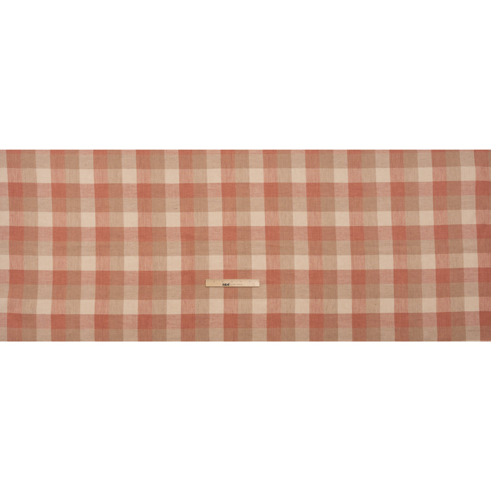 Medium Weight Linen Woven - Coral Pink, Beige and Cream Checkers Full Medium Weight Linen Woven - Coral Pink, Beige and Cream Checkers Full