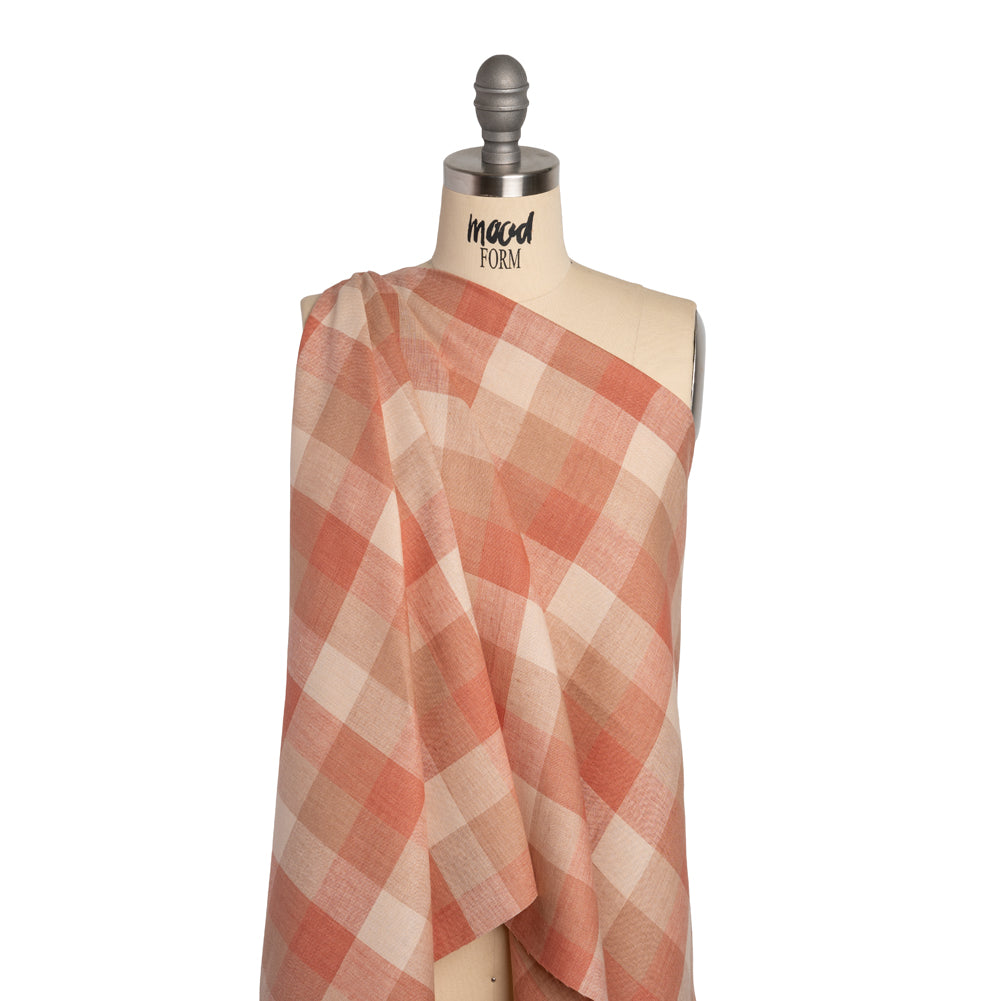 Medium Weight Linen Woven - Coral Pink, Beige and Cream Checkers Drape Medium Weight Linen Woven - Coral Pink, Beige and Cream Checkers Drape