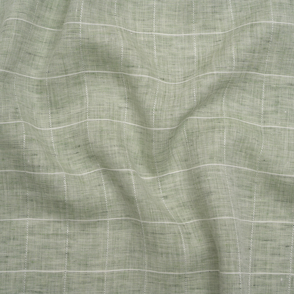 Lightweight Linen Woven - Heathered Green and White Windowpane Checks Lightweight Linen Woven - Heathered Green and White Windowpane Checks