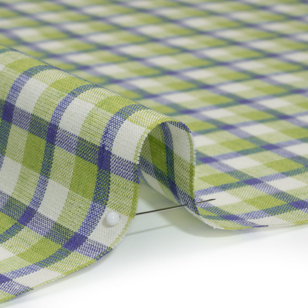 Medium Weight Linen Woven - Lime Green, Blue and Cream Plaid Medium Weight Linen Woven - Lime Green, Blue and Cream Plaid