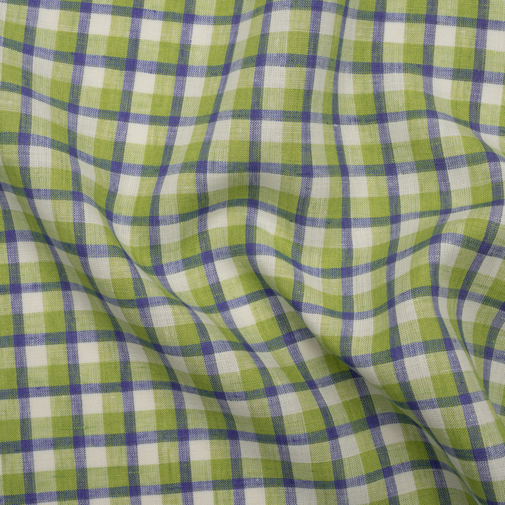 Medium Weight Linen Woven - Lime Green, Blue and Cream Plaid Medium Weight Linen Woven - Lime Green, Blue and Cream Plaid