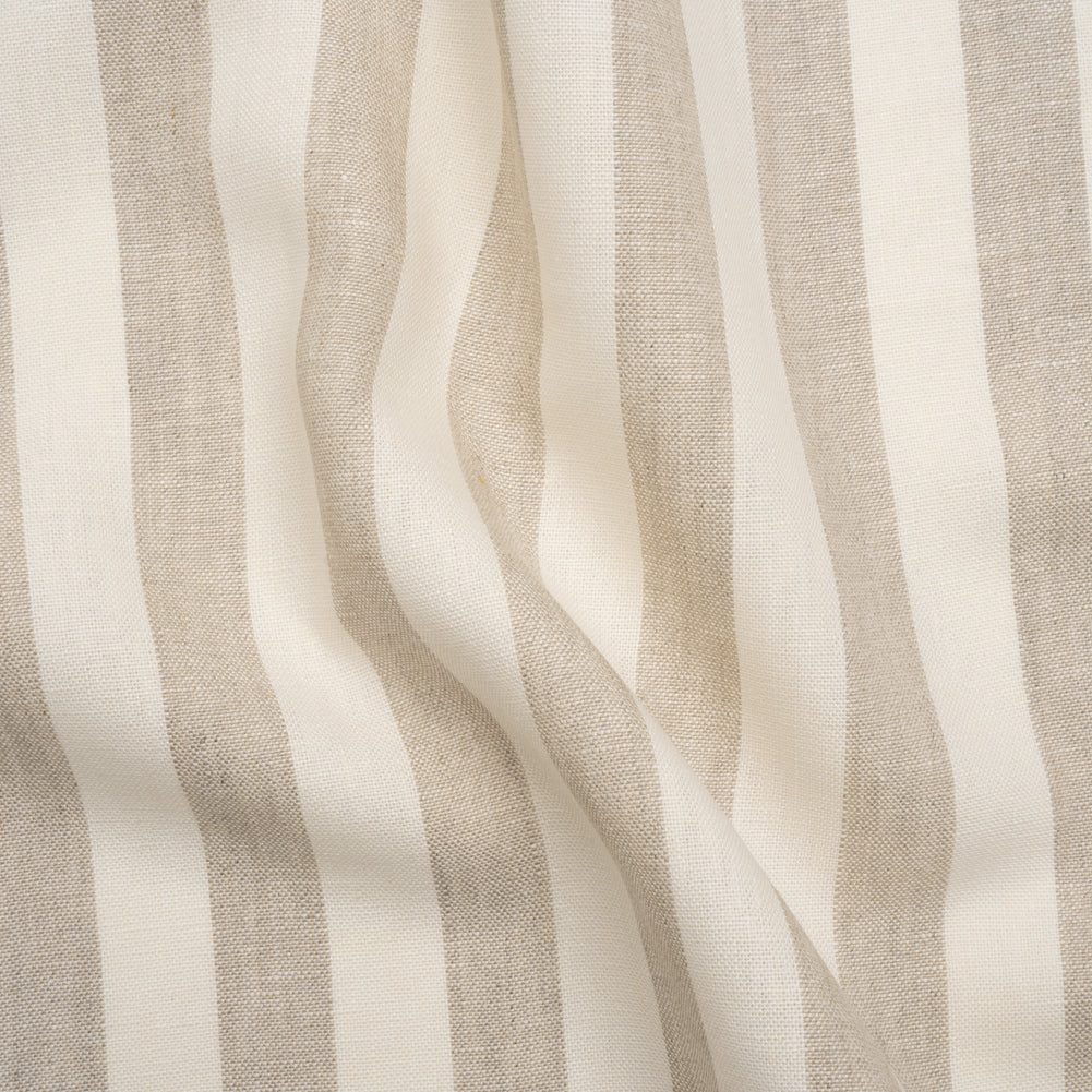 Medium Weight Linen Woven - Natural Beige and Cream Awning Stripes Medium Weight Linen Woven - Natural Beige and Cream Awning Stripes