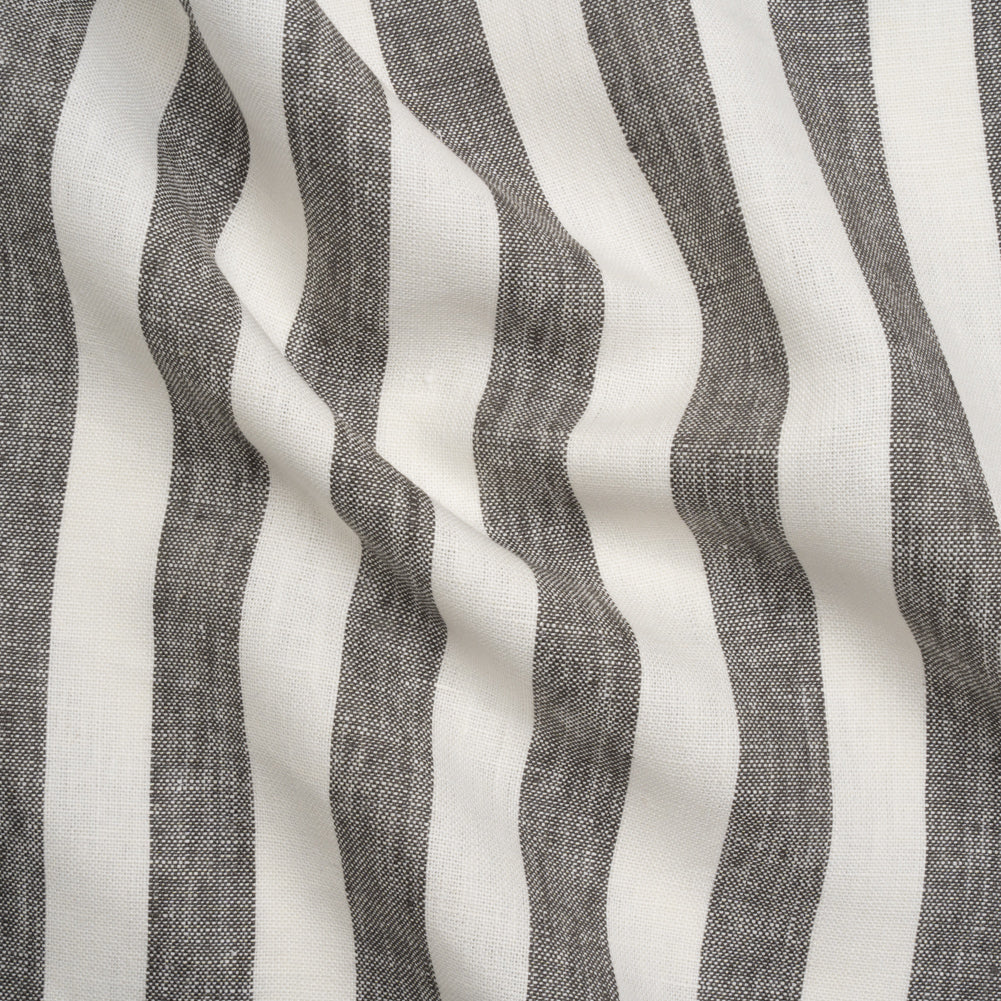 Medium Weight Linen Woven - Smoke Gray and Cream Awning Stripes Medium Weight Linen Woven - Smoke Gray and Cream Awning Stripes