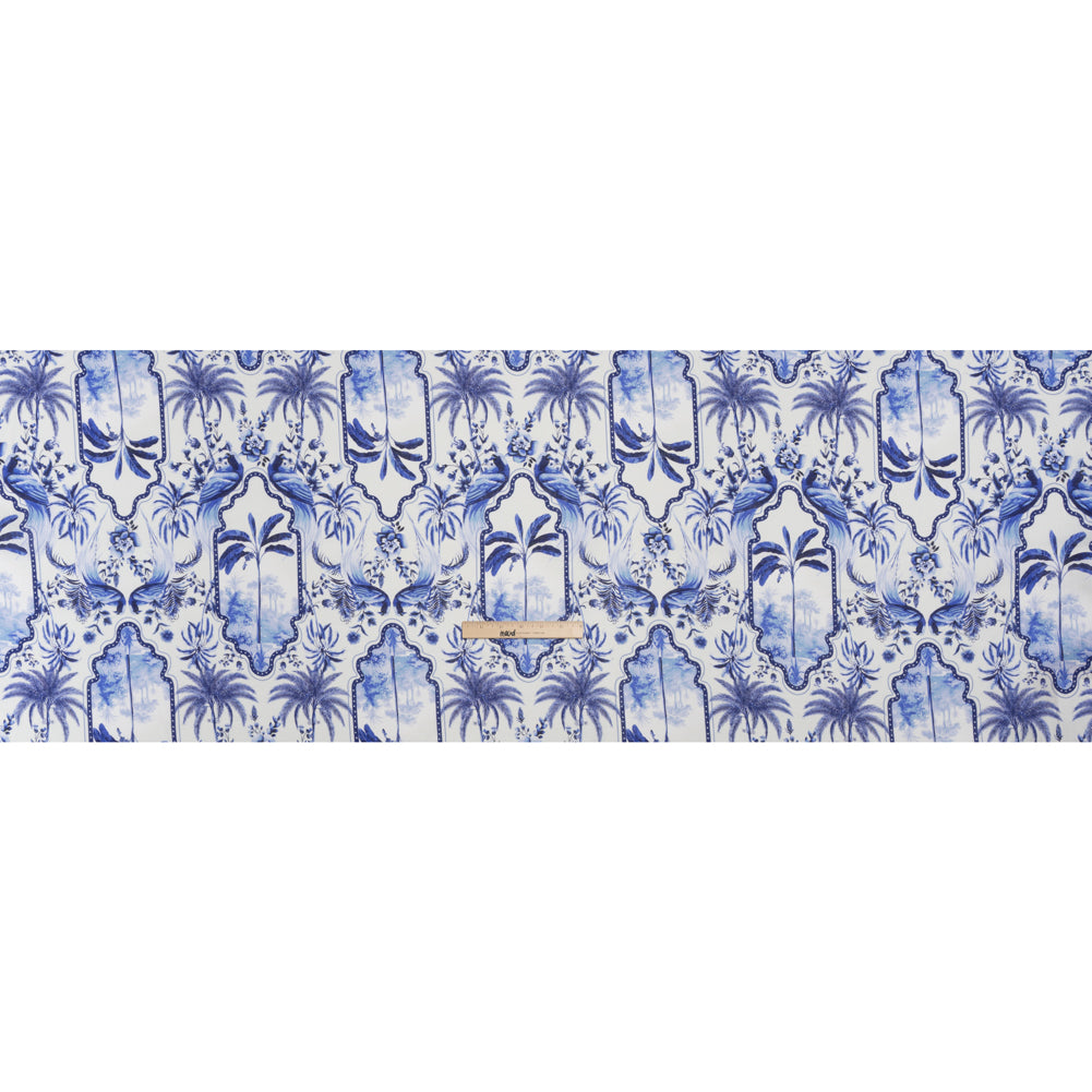 Lightweight Linen Woven - Blue and White Palms in Paradise Full Lightweight Linen Woven - Blue and White Palms in Paradise Full