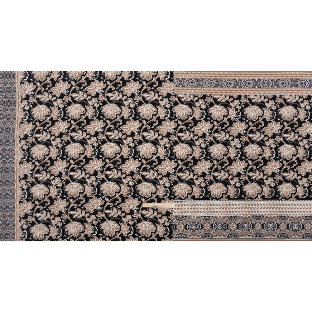 Stretch Polyester Tricot Panel - Beige, Black and White Floral and Geometric - Designer Deadstock Stretch Polyester Tricot Panel - Beige, Black and White Floral and Geometric - Designer Deadstock