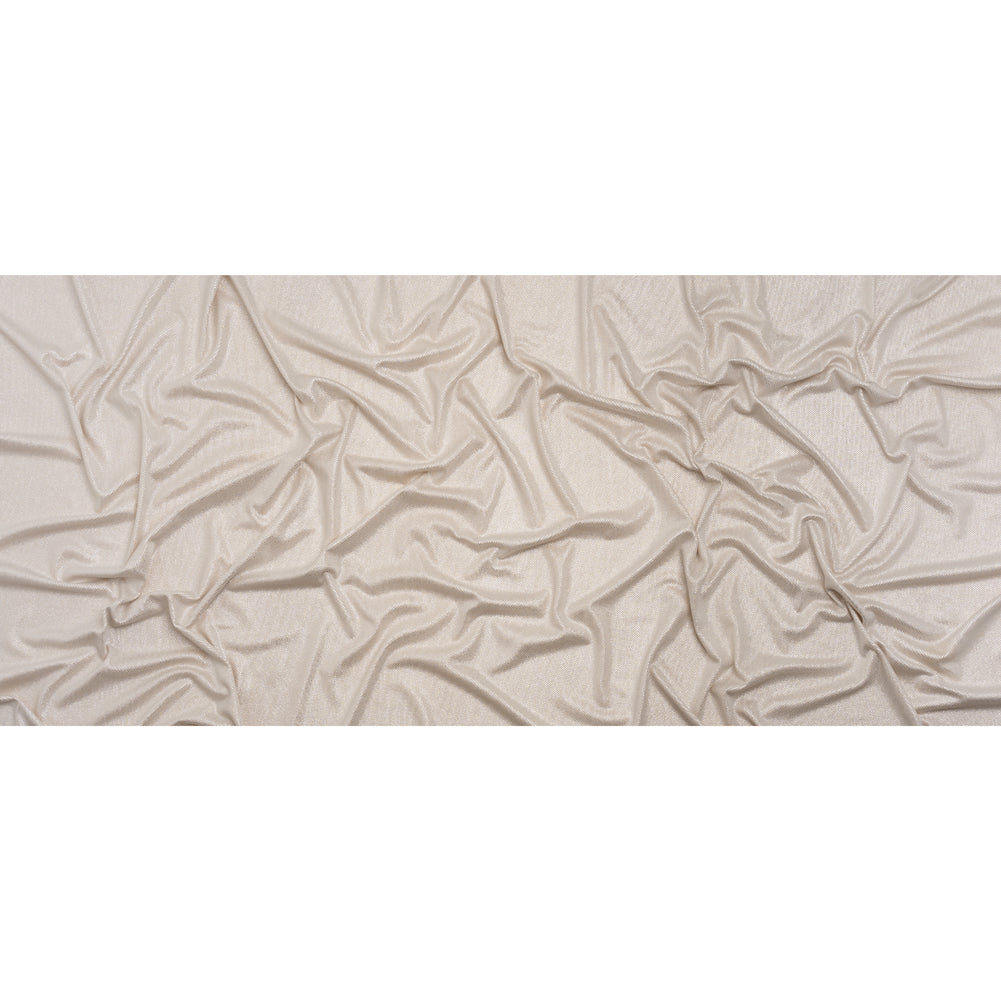 Tejido de poliéster elástico con detalles metalizados - Lunares diminutos color champán y plata - Artículo de diseñador sin usar Tejido de poliéster elástico con detalles metalizados - Lunares diminutos color champán y plata - Artículo de diseñador sin usar