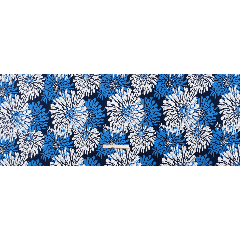 Stretch Polyester Tricot with Puff Print Outlines - Navy, Bright Blue and Gray Floral - Designer Deadstock Stretch Polyester Tricot with Puff Print Outlines - Navy, Bright Blue and Gray Floral - Designer Deadstock