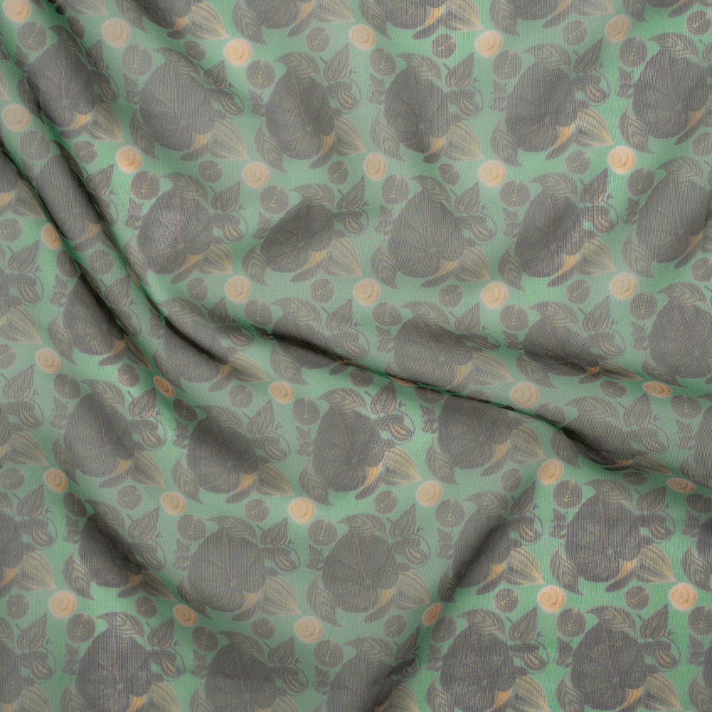 Polyester and Viscose Organza - Green and Teal Tropical Leaf Bunches Polyester and Viscose Organza - Green and Teal Tropical Leaf Bunches