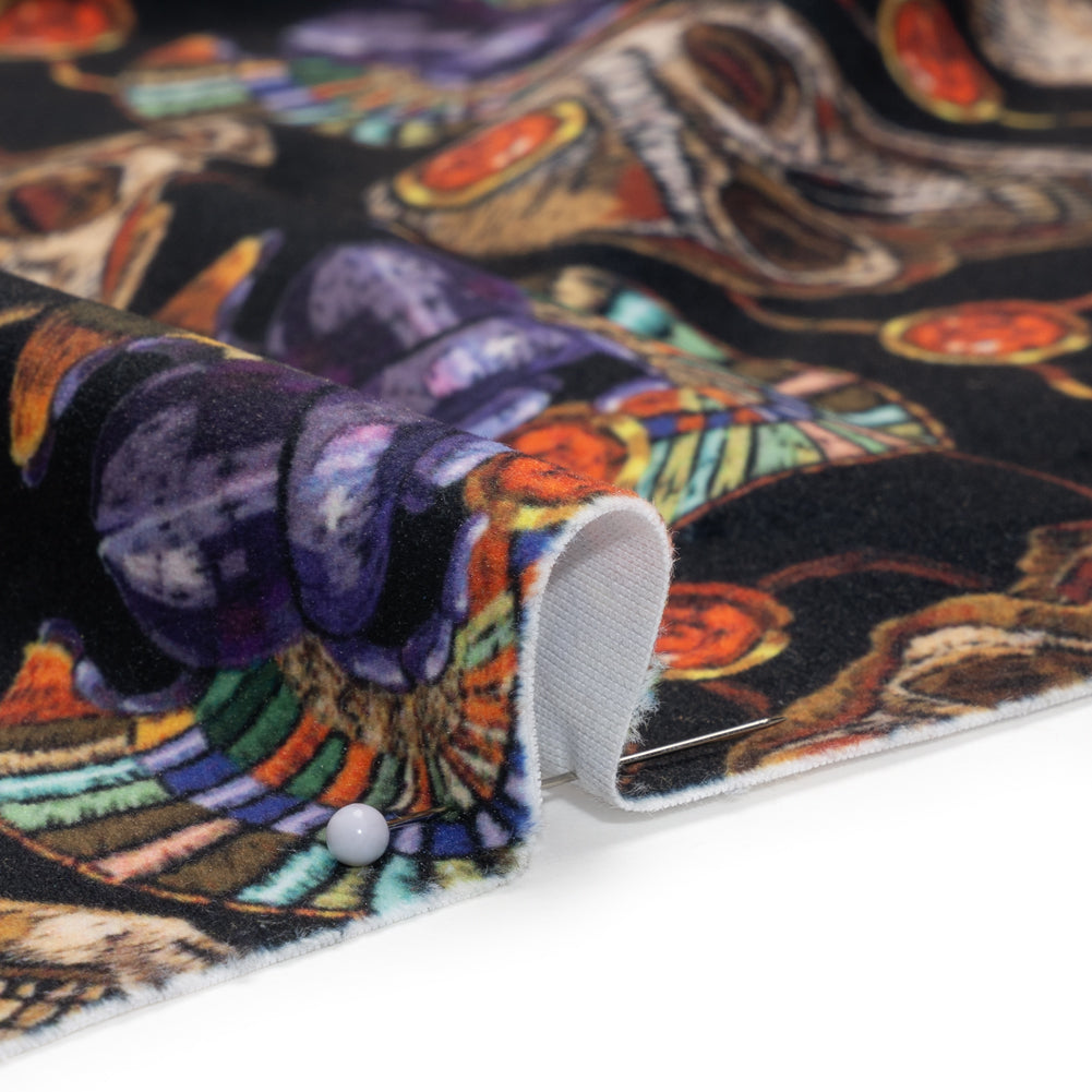 Polyester Microvelvet - Black, Green and Red Scarab Beetles and Skulls Polyester Microvelvet - Black, Green and Red Scarab Beetles and Skulls