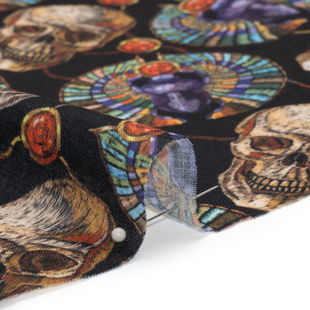 Medium Weight Linen and Cotton Woven - Black, Green and Red Scarab Beetles and Skulls Medium Weight Linen and Cotton Woven - Black, Green and Red Scarab Beetles and Skulls