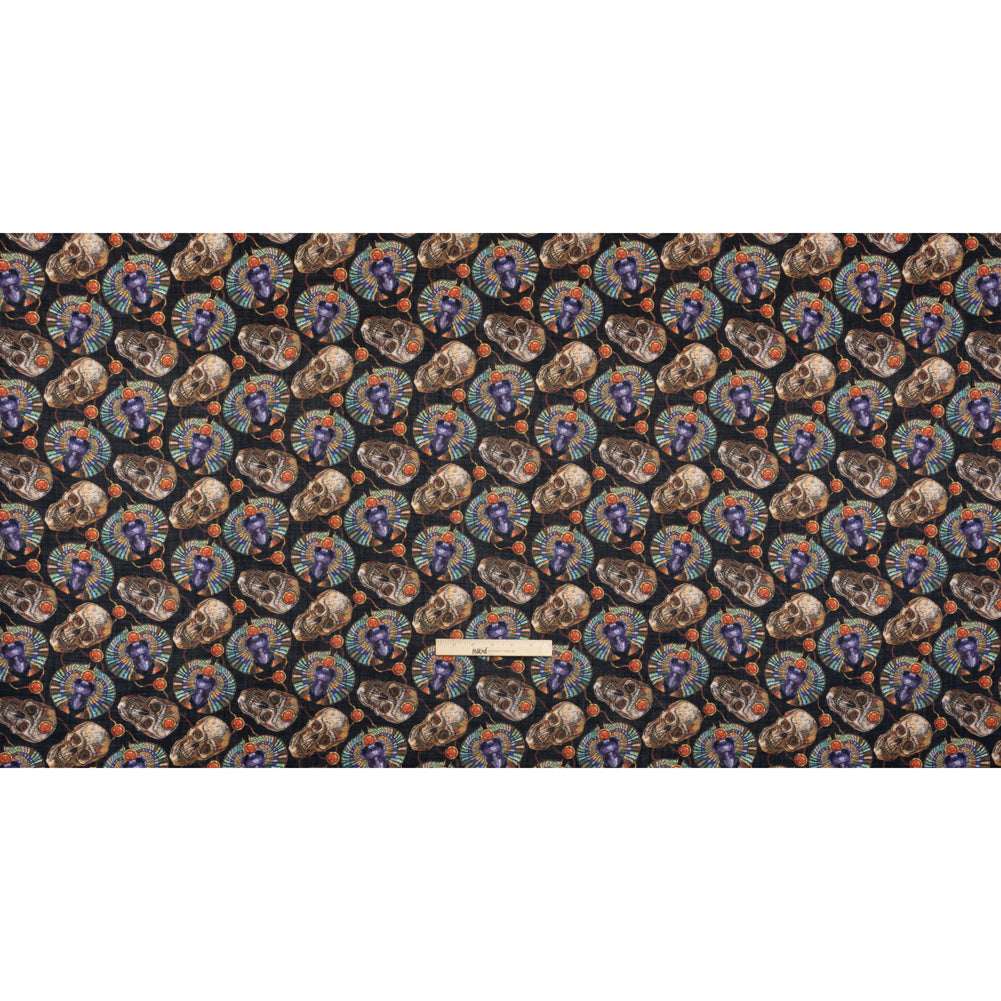 Medium Weight Linen and Cotton Woven - Black, Green and Red Scarab Beetles and Skulls Medium Weight Linen and Cotton Woven - Black, Green and Red Scarab Beetles and Skulls