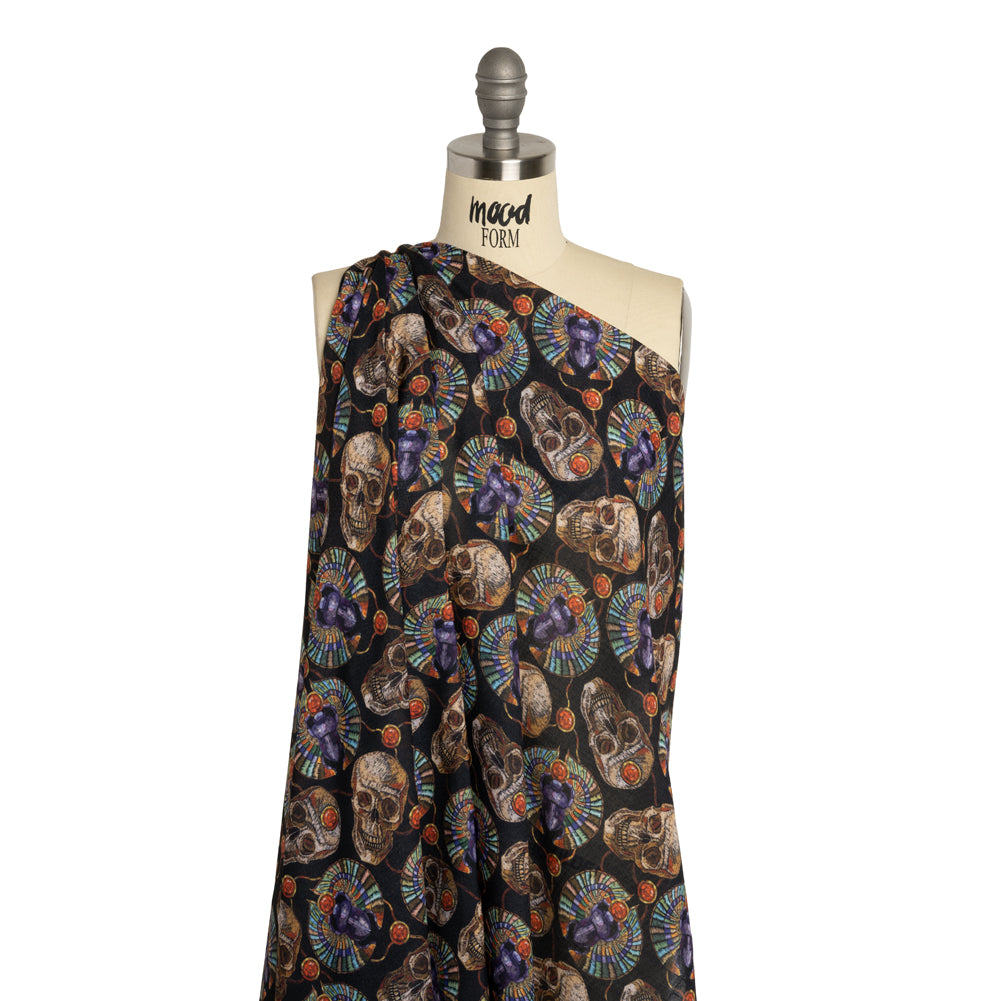 Medium Weight Linen and Cotton Woven - Black, Green and Red Scarab Beetles and Skulls Medium Weight Linen and Cotton Woven - Black, Green and Red Scarab Beetles and Skulls