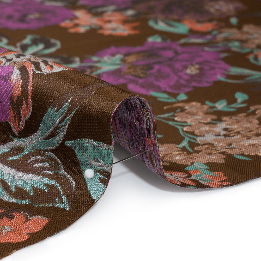 Metallic Luxury Brocade - Brown, Purple and Aqua Classic Flowers - Detail Metallic Luxury Brocade - Brown, Purple and Aqua Classic Flowers - Detail