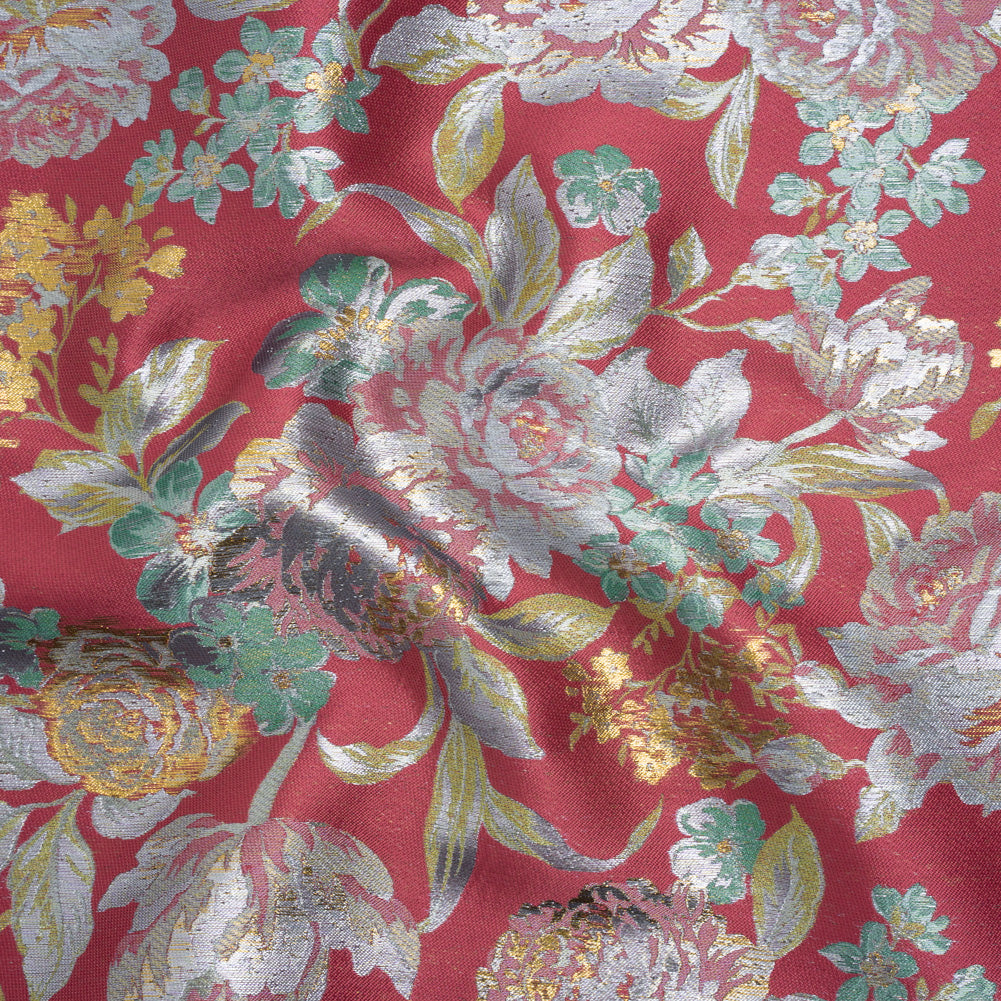 Metallic Luxury Brocade - Pink, Silver and Green Classic Flowers Metallic Luxury Brocade - Pink, Silver and Green Classic Flowers