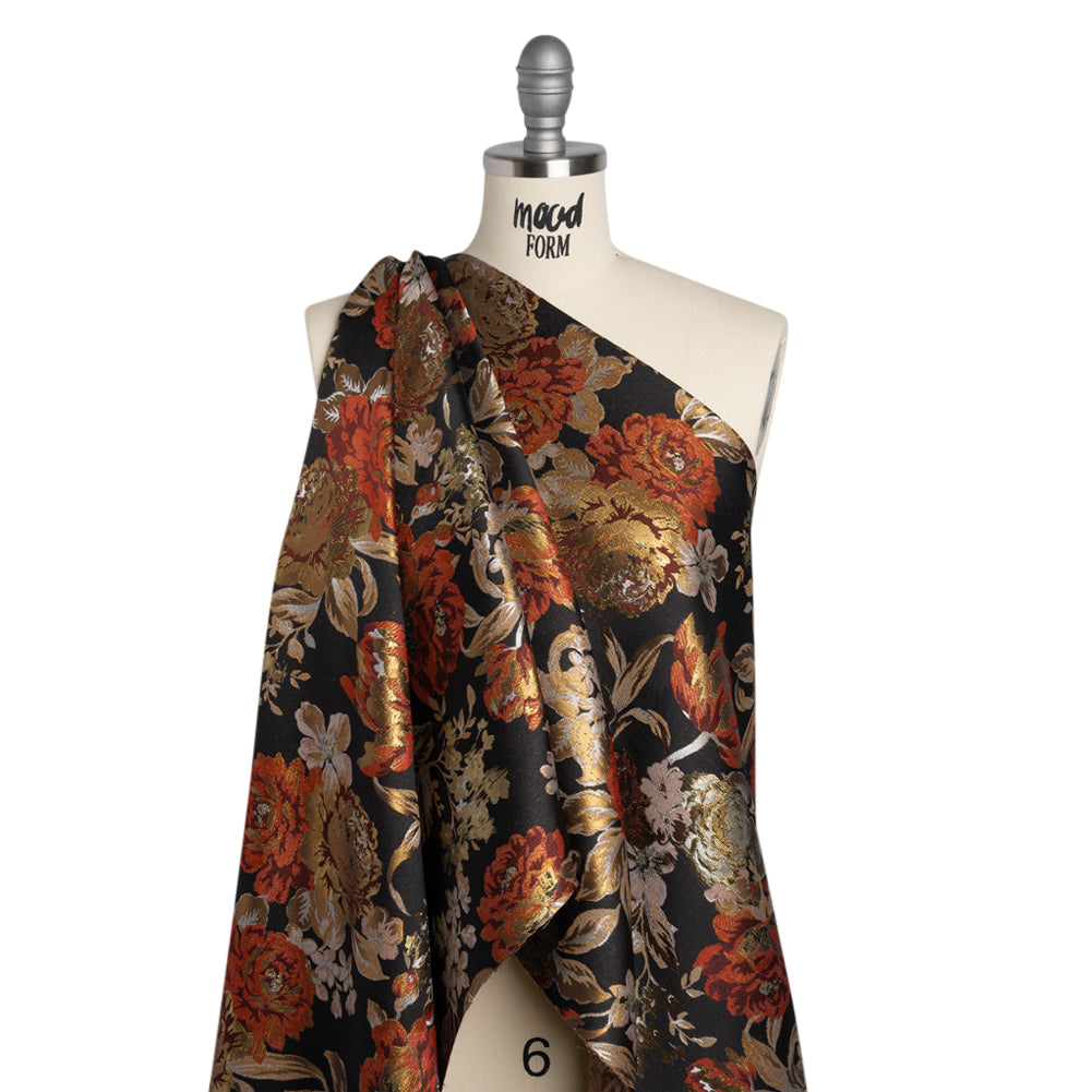 Metallic Luxury Brocade - Black, Red and Bronze Classic Flowers Metallic Luxury Brocade - Black, Red and Bronze Classic Flowers
