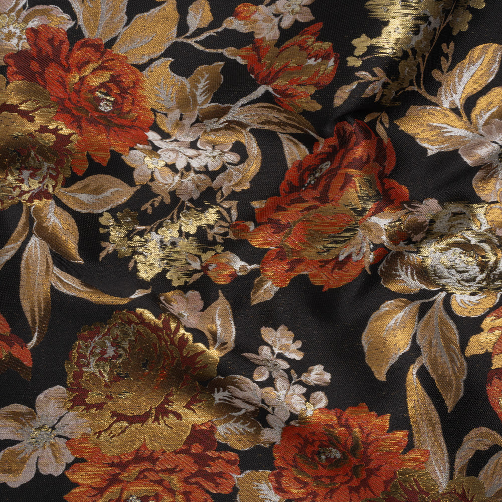 Metallic Luxury Brocade - Black, Red and Bronze Classic Flowers Metallic Luxury Brocade - Black, Red and Bronze Classic Flowers