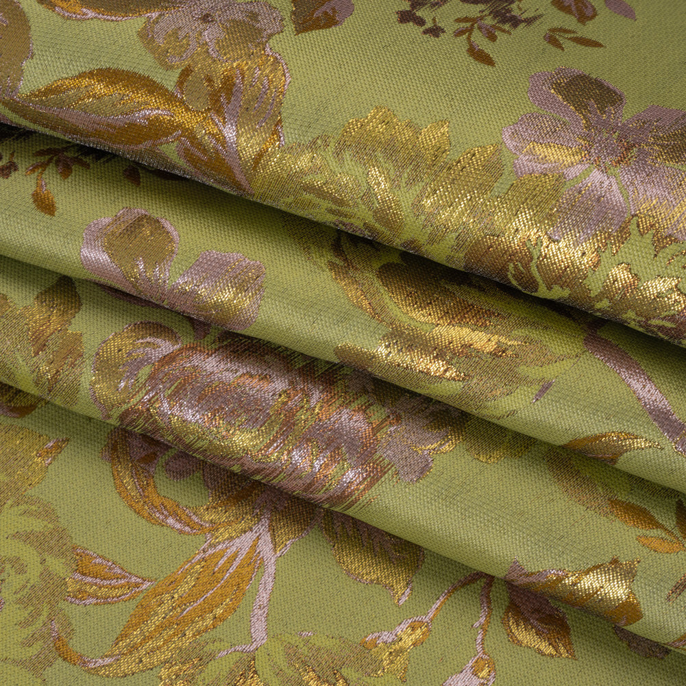 Metallic Luxury Brocade - Wasabi Green, Gold and Pale Pink Classic Flowers Metallic Luxury Brocade - Wasabi Green, Gold and Pale Pink Classic Flowers