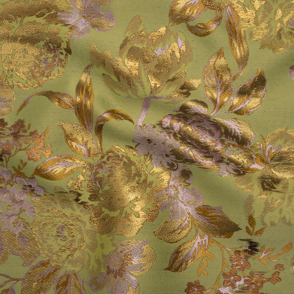 Metallic Luxury Brocade - Wasabi Green, Gold and Pale Pink Classic Flowers Metallic Luxury Brocade - Wasabi Green, Gold and Pale Pink Classic Flowers