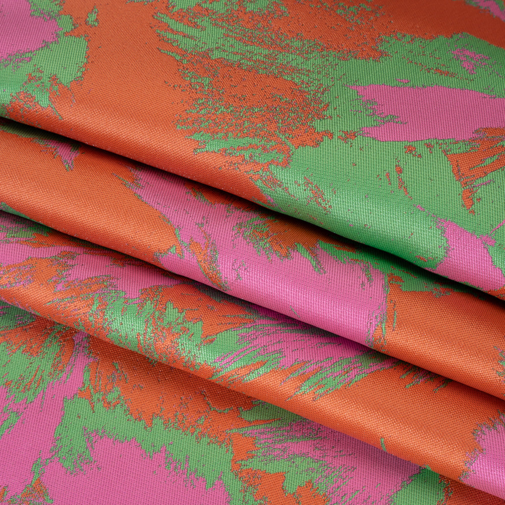 Luxury Polyester Brocade - Hot Pink, Orange and Summer Green Abstract Brushstrokes Luxury Polyester Brocade - Hot Pink, Orange and Summer Green Abstract Brushstrokes