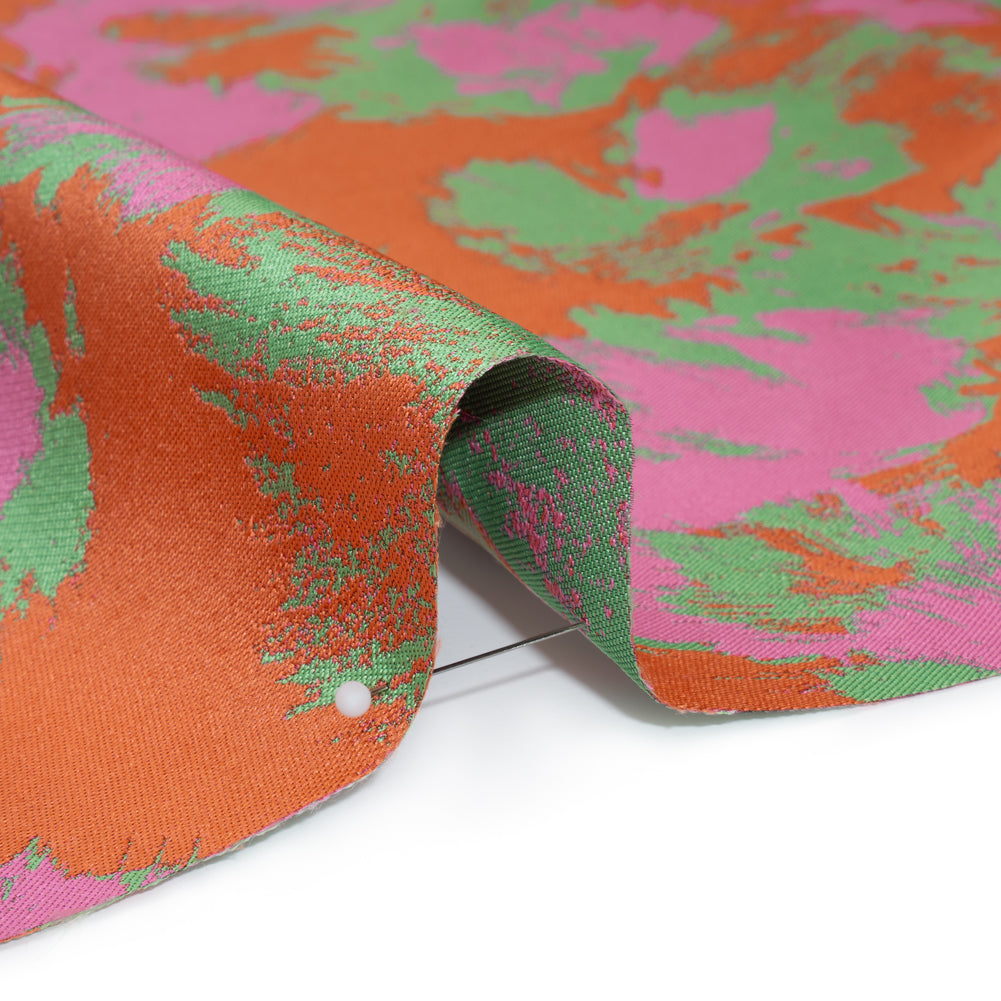 Luxury Polyester Brocade - Hot Pink, Orange and Summer Green Abstract Brushstrokes Luxury Polyester Brocade - Hot Pink, Orange and Summer Green Abstract Brushstrokes