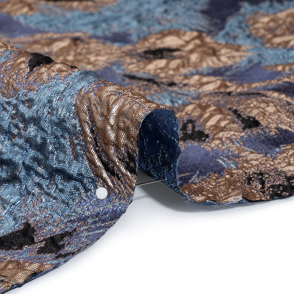 Metallic Luxury Brocade - Sky Blue, Gold and Navy Abstract Flora Metallic Luxury Brocade - Sky Blue, Gold and Navy Abstract Flora