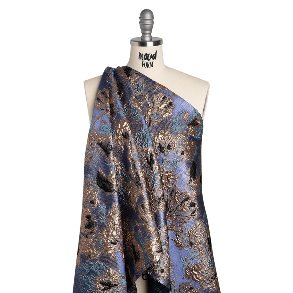 Metallic Luxury Brocade - Sky Blue, Gold and Navy Abstract Flora Metallic Luxury Brocade - Sky Blue, Gold and Navy Abstract Flora