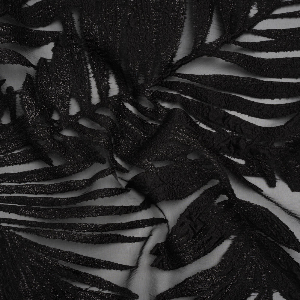 Metallic Luxury Burnout Brocade - Black Fern Leaves Metallic Luxury Burnout Brocade - Black Fern Leaves