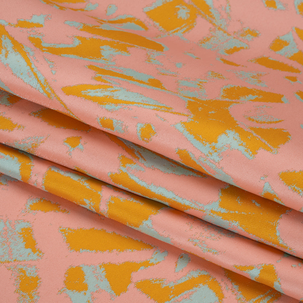 Luxury Polyester Brocade - Sparkling Peach, Golden Yellow and Sky Blue Abstract Markmaking Luxury Polyester Brocade - Sparkling Peach, Golden Yellow and Sky Blue Abstract Markmaking
