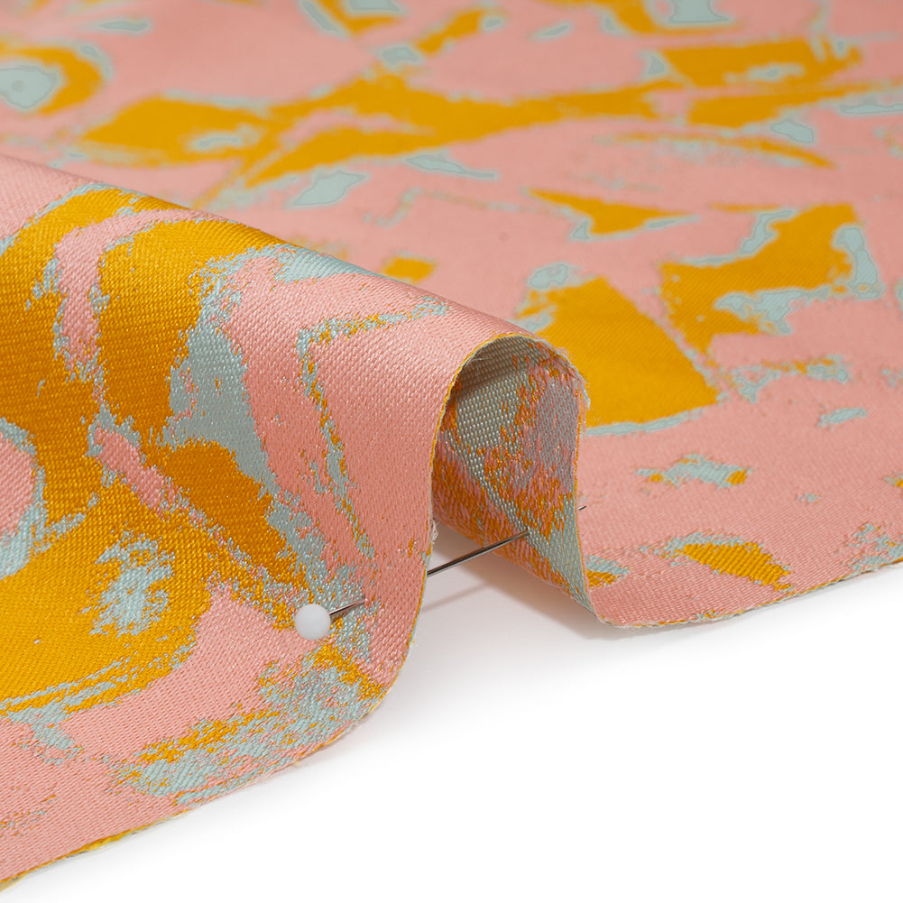 Luxury Polyester Brocade - Sparkling Peach, Golden Yellow and Sky Blue Abstract Markmaking Luxury Polyester Brocade - Sparkling Peach, Golden Yellow and Sky Blue Abstract Markmaking
