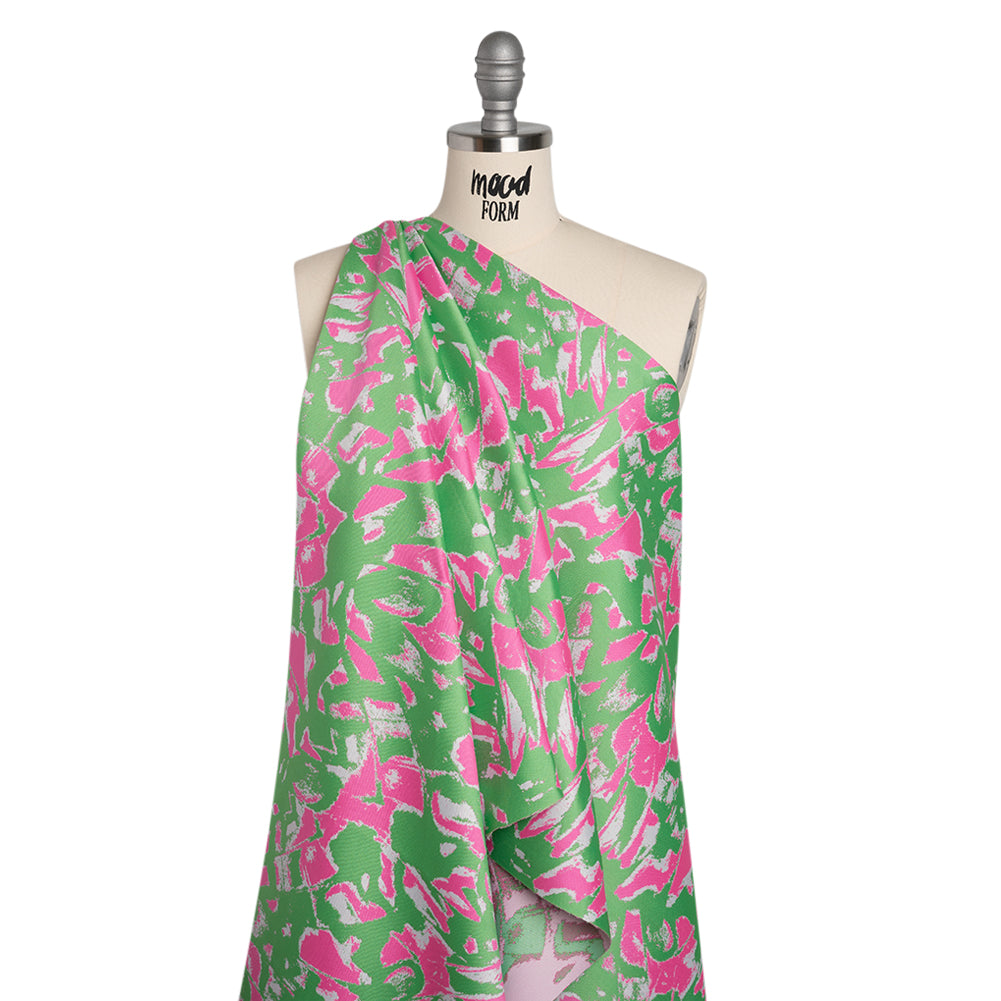Luxury Polyester Brocade - Sparkling Hot Pink and Kelly Green Abstract Markmaking Luxury Polyester Brocade - Sparkling Hot Pink and Kelly Green Abstract Markmaking