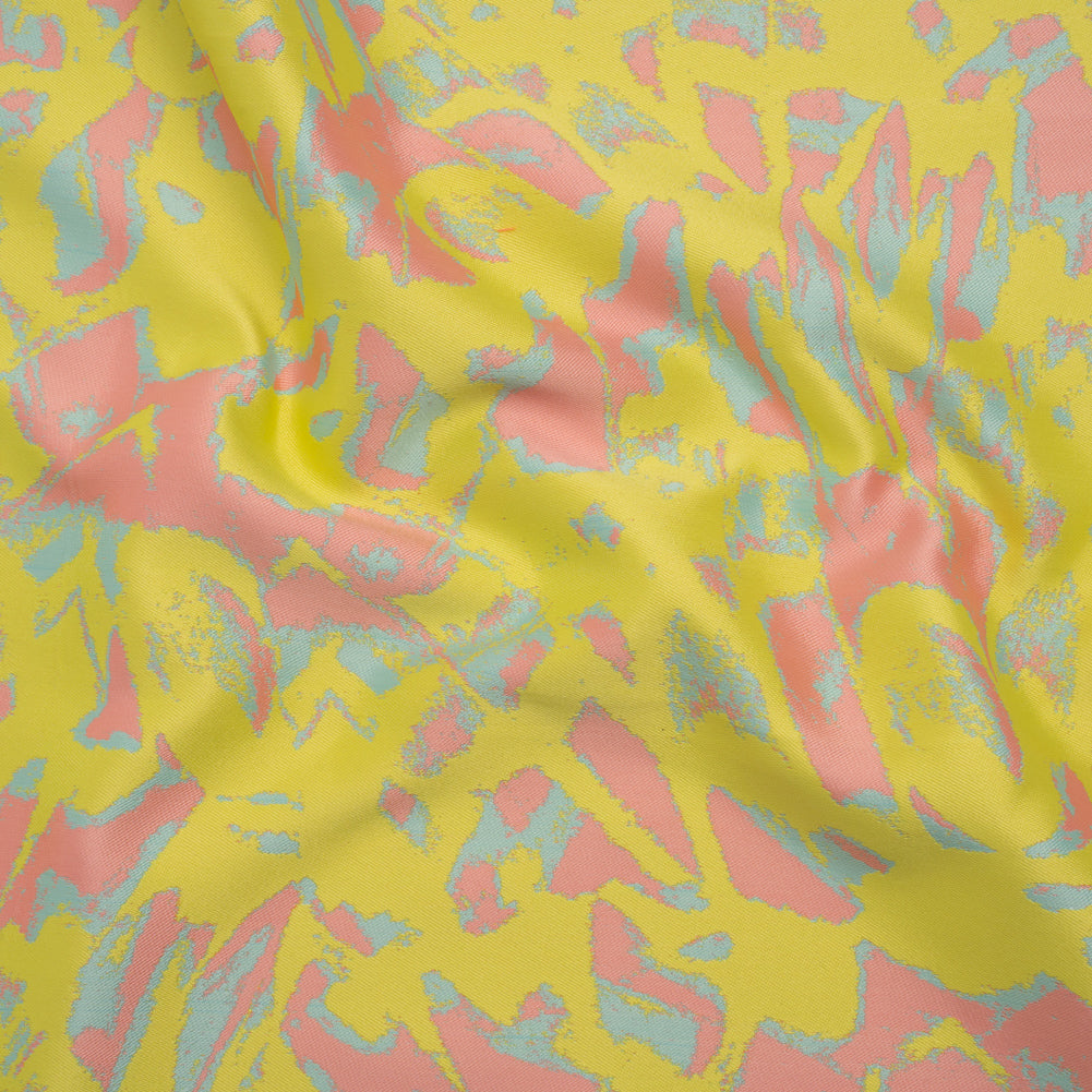 Luxury Polyester Brocade - Sparkling Lemon Yellow, Peach and Aqua Abstract Markmaking Luxury Polyester Brocade - Sparkling Lemon Yellow, Peach and Aqua Abstract Markmaking