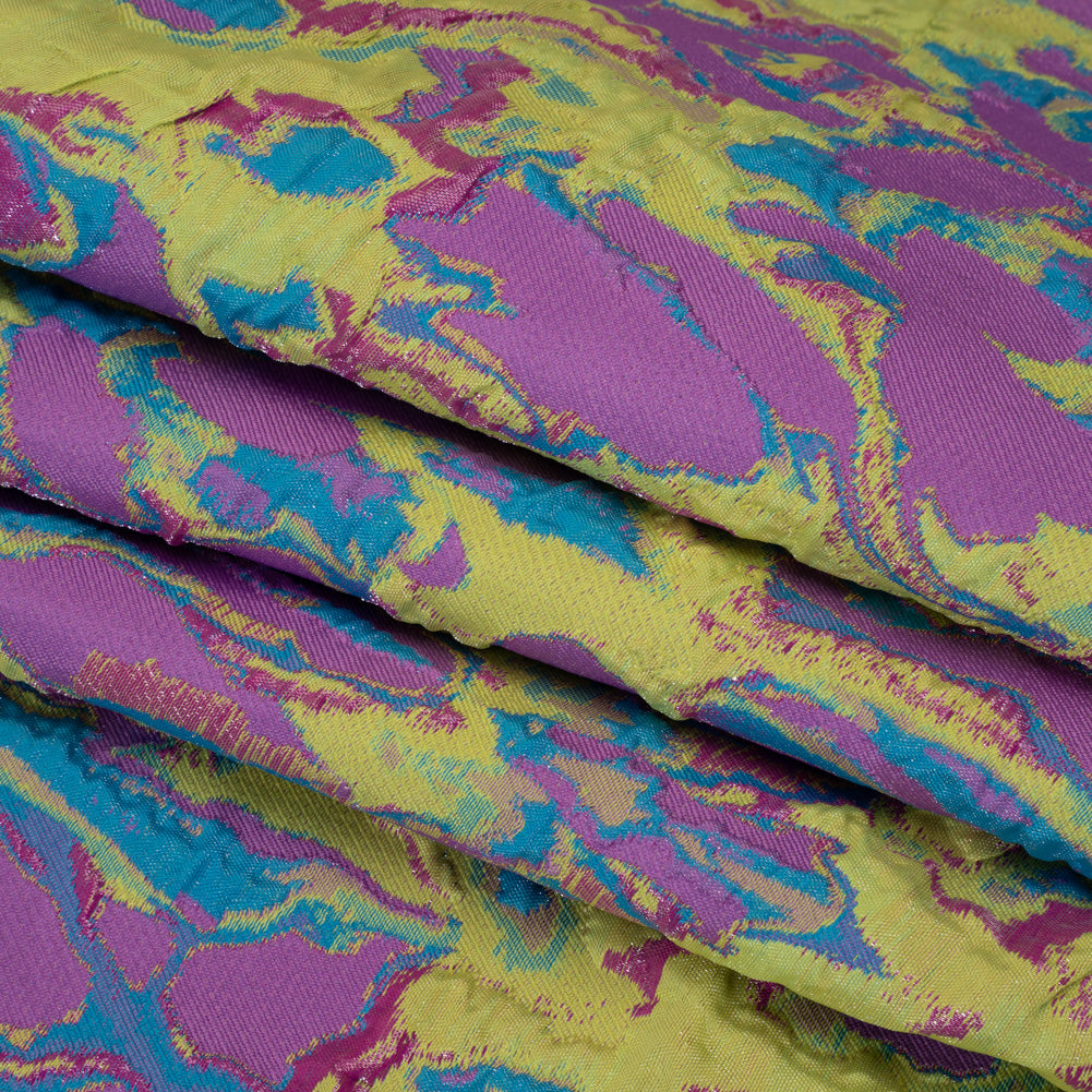 Metallic Luxury Brocade - Acid Yellow, Purple and Fuchsia Melting Abstract - Folded Metallic Luxury Brocade - Acid Yellow, Purple and Fuchsia Melting Abstract - Folded