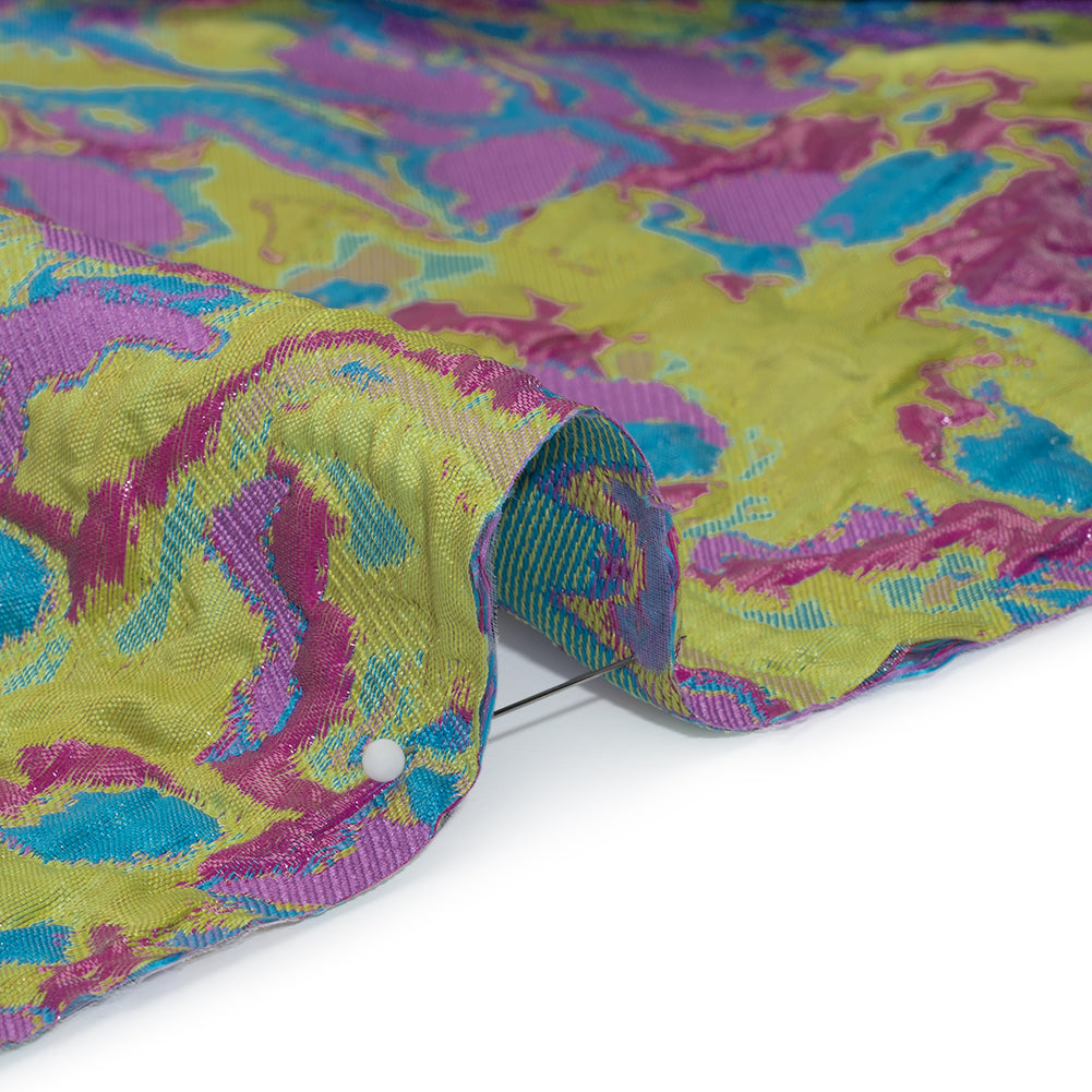 Metallic Luxury Brocade - Acid Yellow, Purple and Fuchsia Melting Abstract - Detail Metallic Luxury Brocade - Acid Yellow, Purple and Fuchsia Melting Abstract - Detail