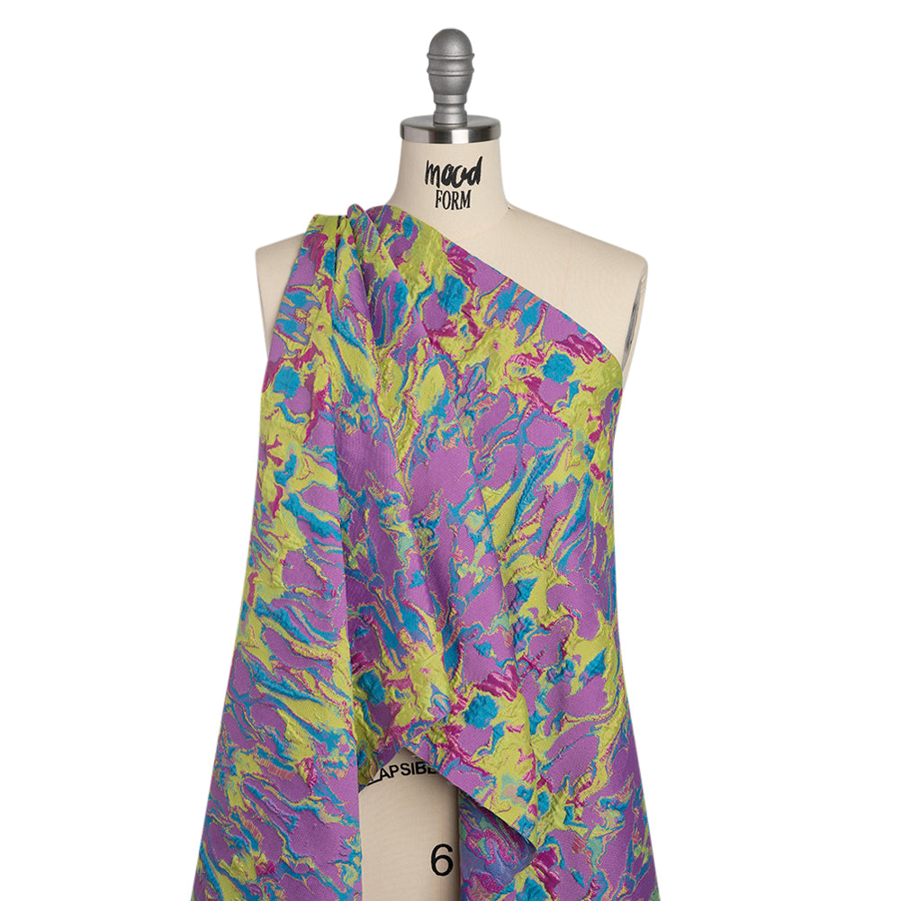 Metallic Luxury Brocade - Acid Yellow, Purple and Fuchsia Melting Abstract - Drape Metallic Luxury Brocade - Acid Yellow, Purple and Fuchsia Melting Abstract - Drape