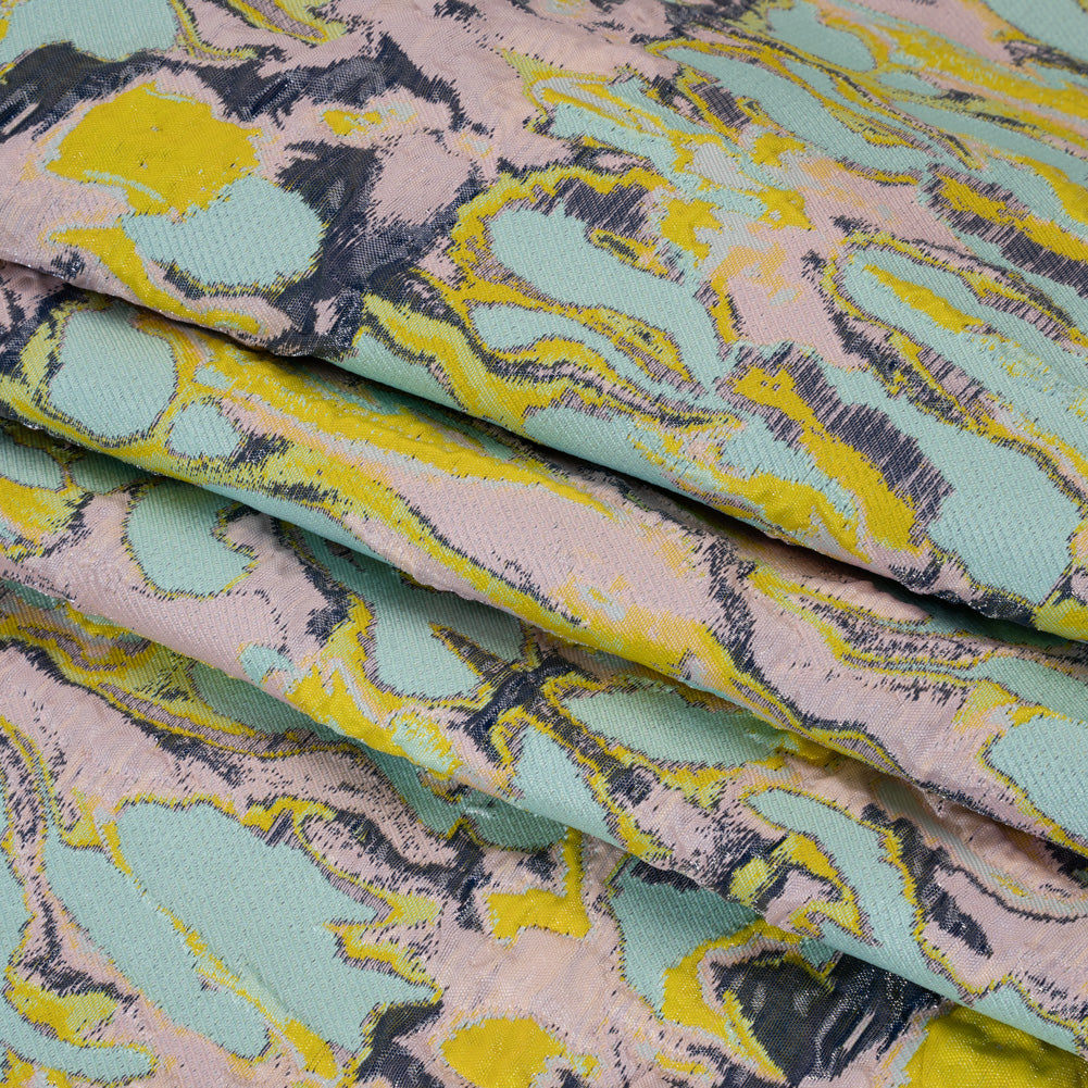 Metallic Luxury Brocade - Aqua, Pale Pink and Yellow Melting Abstract - Folded Metallic Luxury Brocade - Aqua, Pale Pink and Yellow Melting Abstract - Folded