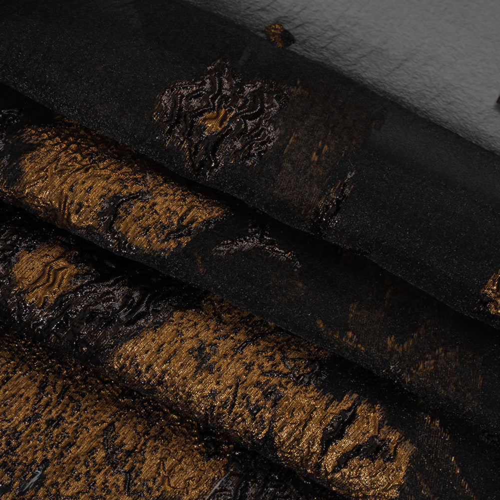 Metallic Luxury Burnout Brocade - Copper and Black Floral Border Metallic Luxury Burnout Brocade - Copper and Black Floral Border
