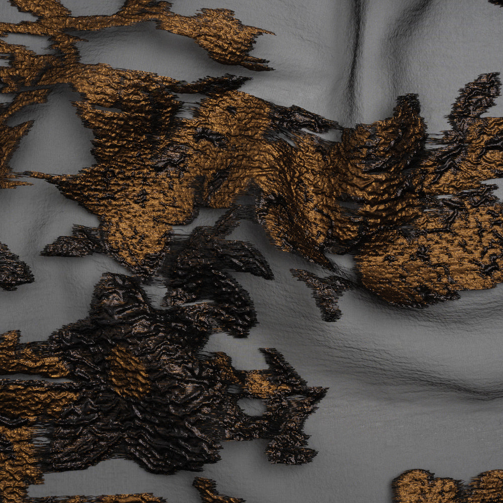 Metallic Luxury Burnout Brocade - Copper and Black Floral Border Metallic Luxury Burnout Brocade - Copper and Black Floral Border