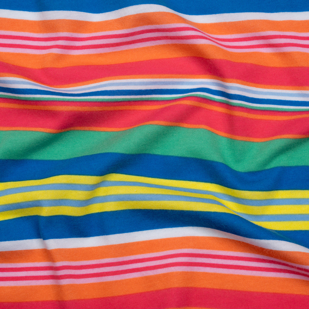 Cotton and Viscose Jersey Print - Hot Pink, Orange and Blue Railroaded Barcode Stripes - Deadstock Cotton and Viscose Jersey Print - Hot Pink, Orange and Blue Railroaded Barcode Stripes - Deadstock
